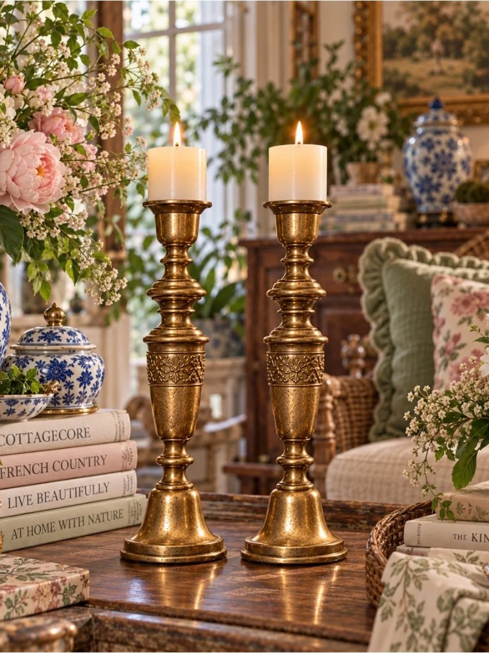 Vintage Made in Japan Brass Candlesticks Pair 21”